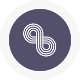 Infinity symbol icon in white on dark blue circular background