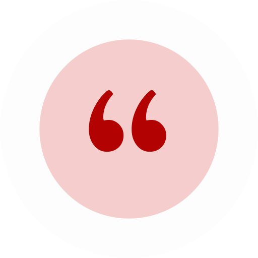 Red quotation marks on a pink circular background