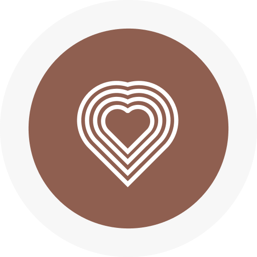 Concentric white heart outlines on brown circular background