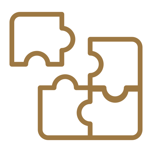 Four interlocking puzzle pieces icon in gold
