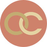 Oculo Facial Center logo with interlocking OC initials on terra cotta background