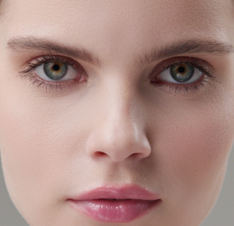 Close-up of woman's face showing eyes with dark circles and redness