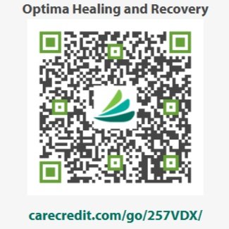 Care Credit QR code with Optima Healing and Recovery branding and carecredit.com/go/257VDX/ URL