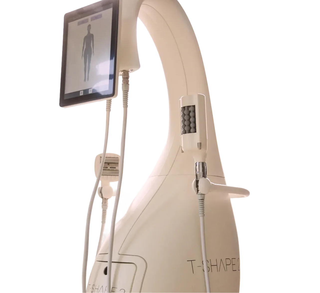 T-Shape facial treatment device with tablet display showing body scan