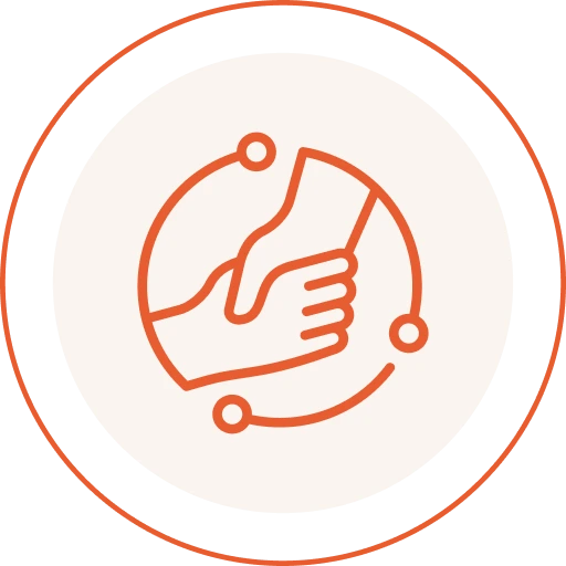 Icon of hand with connected nodes representing addiction support