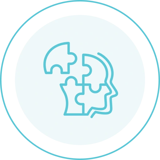 Head profile with puzzle pieces inside representing ADHD