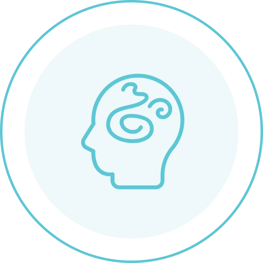 Icon of head silhouette with spiraling lines inside representing anxiety