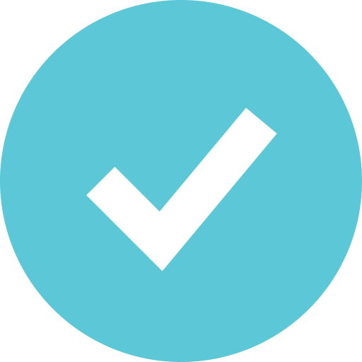 White checkmark on turquoise circular background