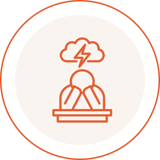 Icon of person under stormy cloud with lightning bolt representing depression
