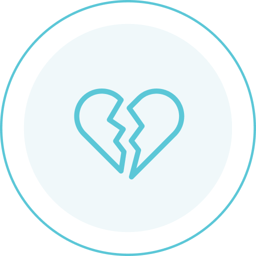 Icon of broken heart split down center representing grief and loss