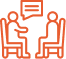 Two people sitting across from each other in conversation, in-person therapy icon