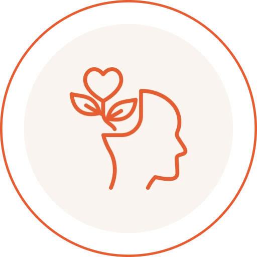 Head profile with heart and leaves symbolizing healing from trauma