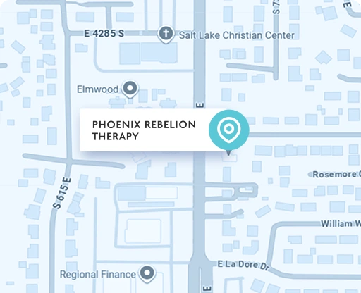 Map with Phoenix Rebellion Therapy location marked by turquoise pin near Elmwood, Bowman's Market, and surrounding streets