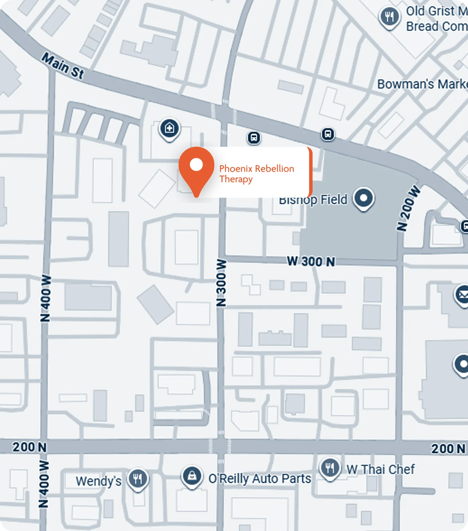 Map of Davis County showing Phoenix Rebellion Therapy location near W 300 N and N 300 W