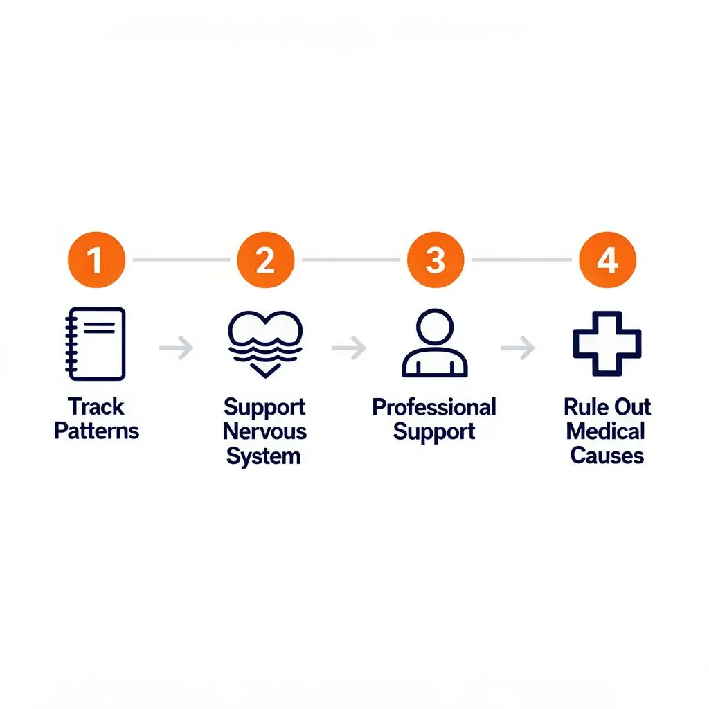 Four action steps: Track, Support, Professional Help, Medical Check