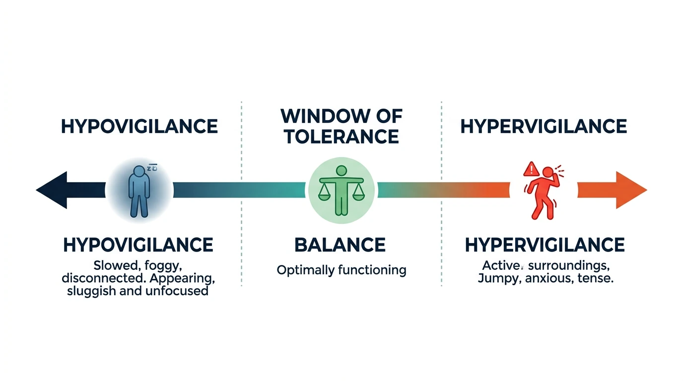 Spectrum showing hypovigilance to hypervigilance with the window of tolerance in between
