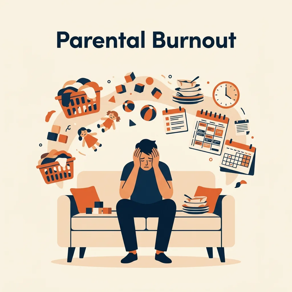 Exhausted parent overwhelmed by family responsibilities
