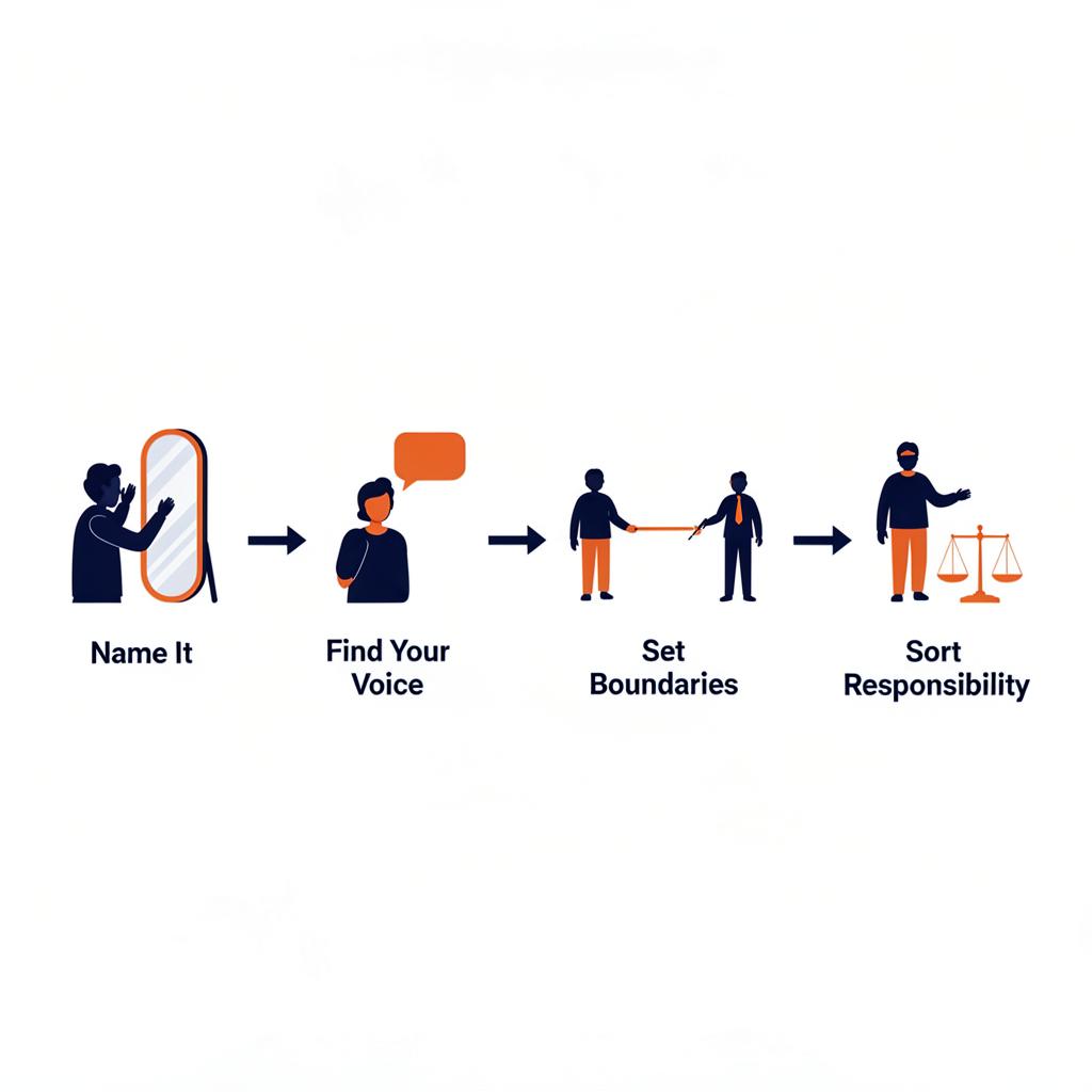 Four therapy steps: Name It, Find Your Voice, Set Boundaries, Sort Responsibility