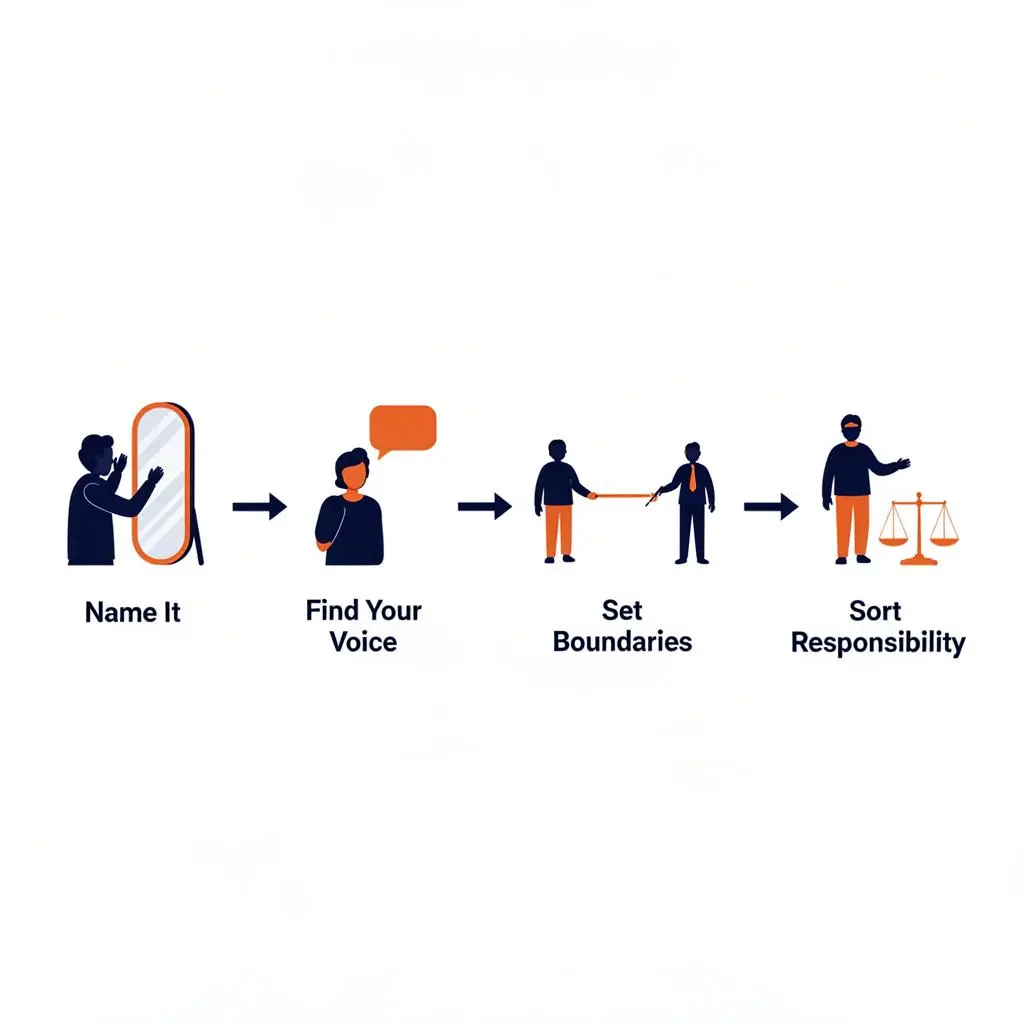 Four therapy steps: Name It, Find Your Voice, Set Boundaries, Sort Responsibility