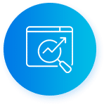 Checkmark icon inside a magnifying glass on blue circle