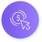 Dollar sign with cursor icon on purple circle