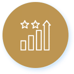 Bar chart with stars icon on gold circle