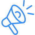 Blue megaphone with sound waves icon