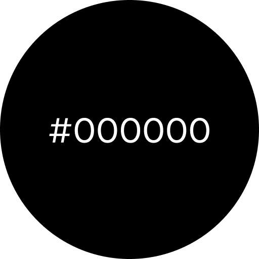 Black circle with white text displaying color code #000000