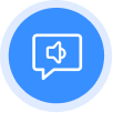 Chat bubble with speaker icon in blue circle