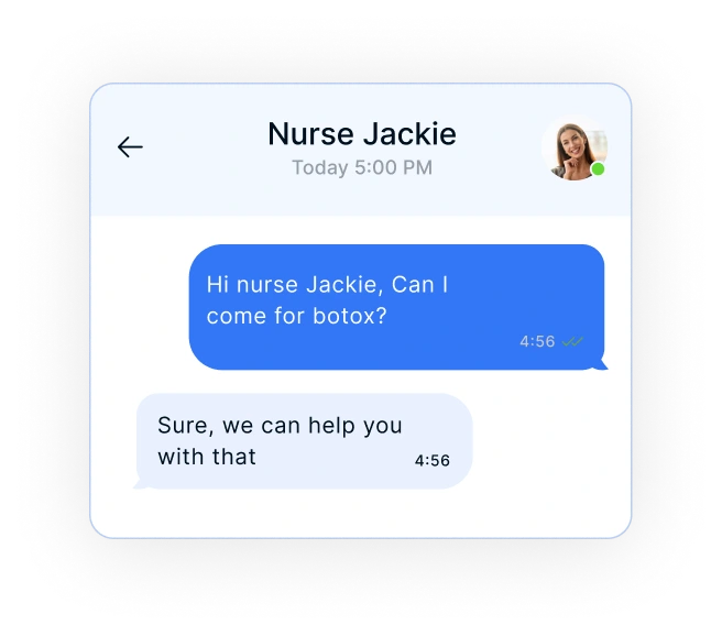 Chat conversation between patient asking about botox appointment and Nurse Jackie responding affirmatively