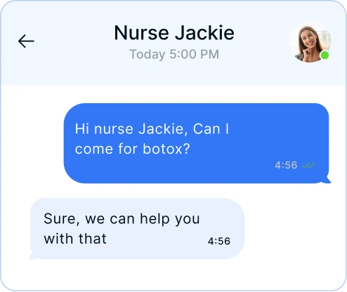 Chat conversation between patient asking about botox appointment and Nurse Jackie responding affirmatively