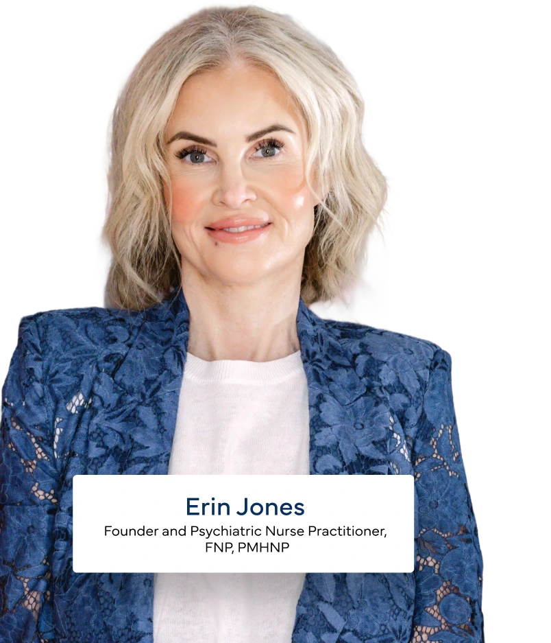 Erin Jones, Founder and Psychiatric Nurse Practitioner, FNP, PMHNP headshot portrait