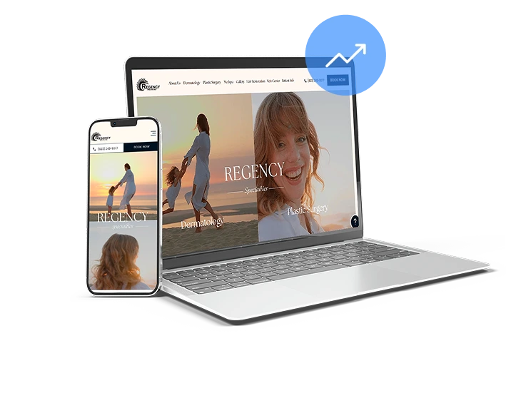 Regency Specialties dermatology website displayed on laptop and mobile phone screens
