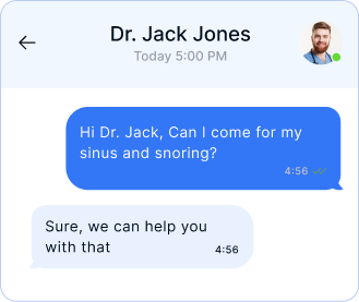 Dr. Jack Jones messaging interface with patient asking about sinus and snoring appointment