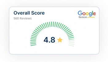 Google Reviews rating card showing 4.8 stars from 560 reviews