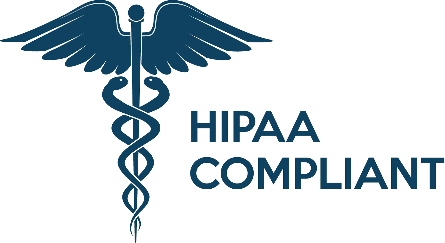 HIPAA Compliant badge with medical caduceus symbol and text