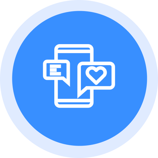 Smartphone with chat and heart message icons representing patient communication