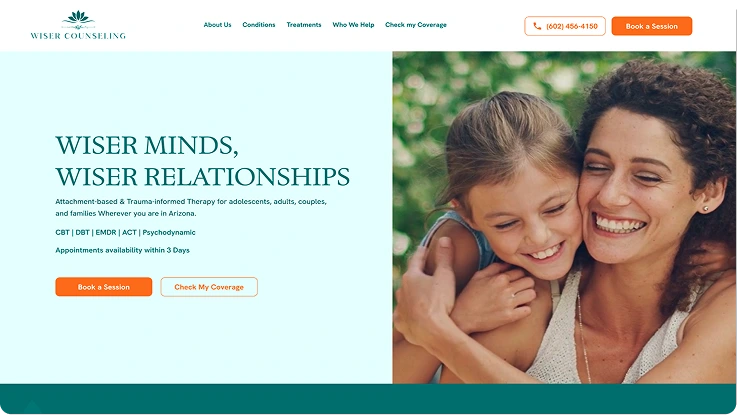 Woman and child smiling together outdoors with green blurred background, Wiser Counseling offering attachment-based therapy in Arizona