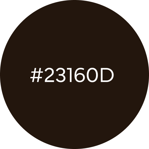 Dark brown circle with hex color code #23160D