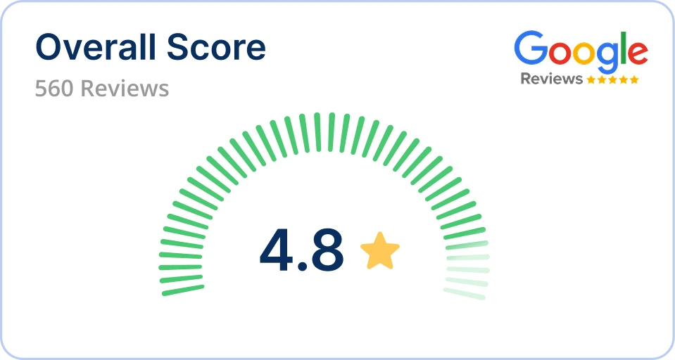 Google Reviews overall score card showing 4.8 stars from 560 reviews