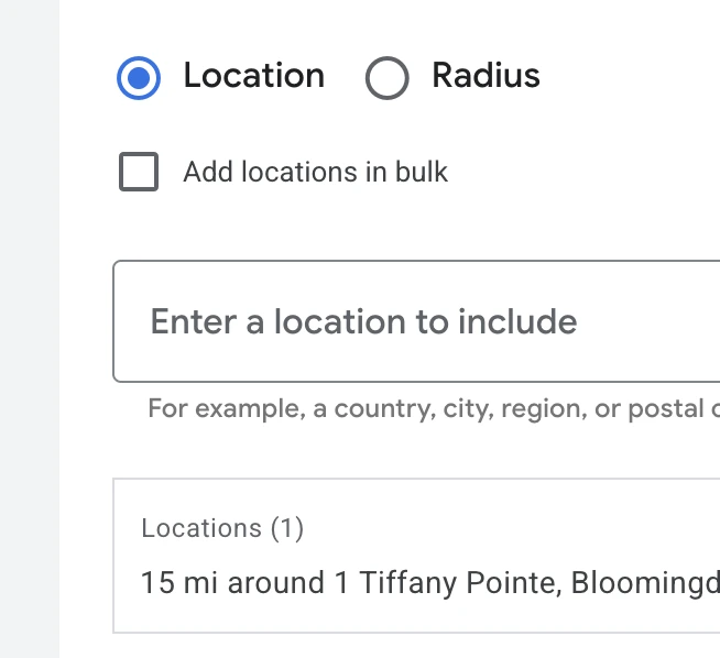 tms google ad campaign radius