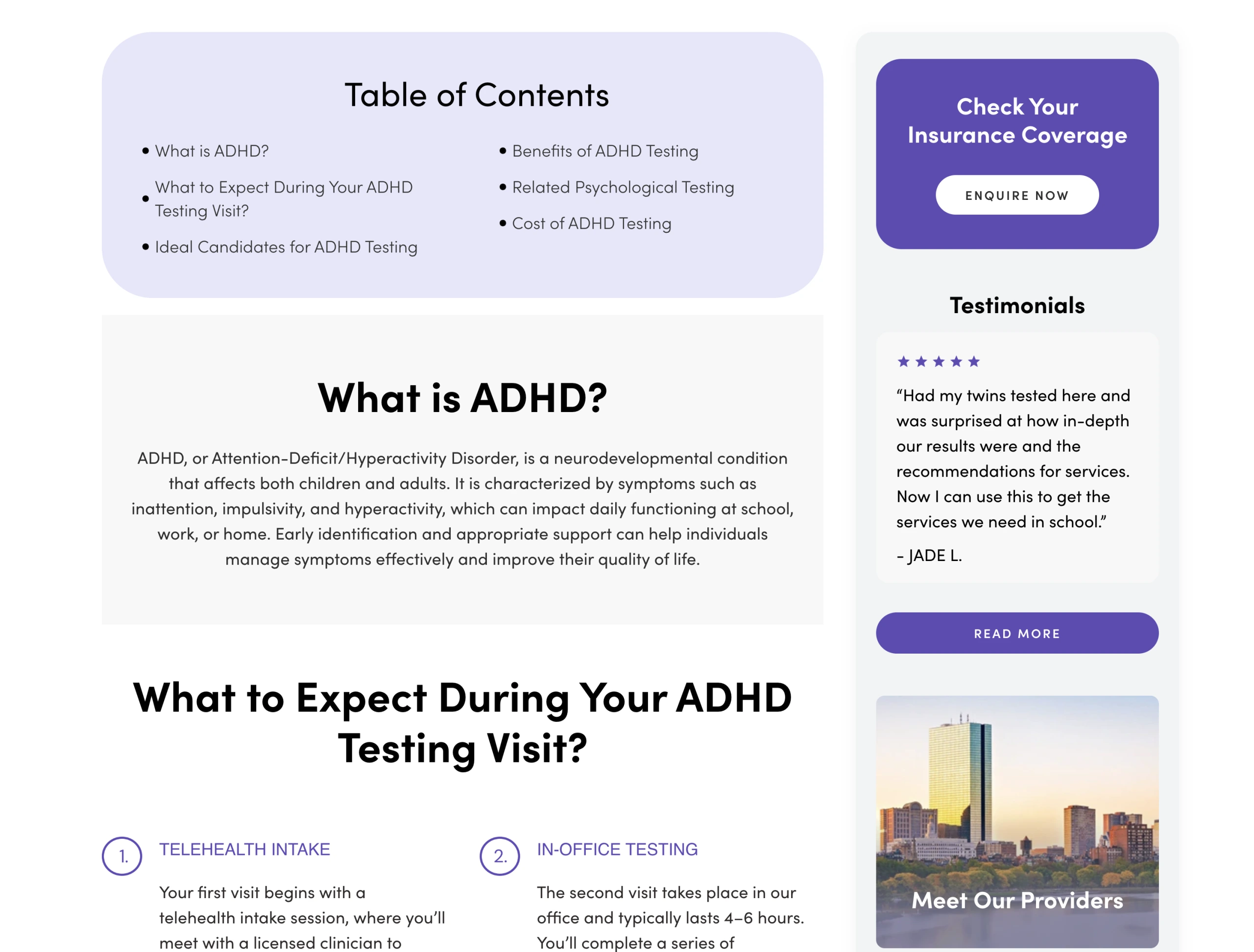adhd website testing example