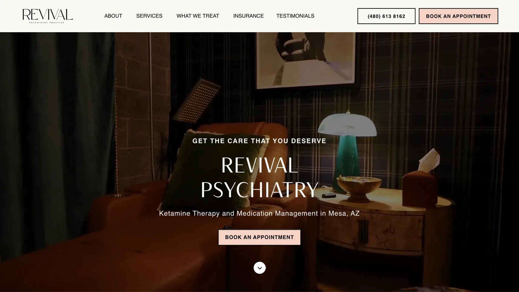 Revival Psychiatry website homepage designed by PilotPractice