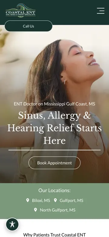 Coastal ENT website on a phone