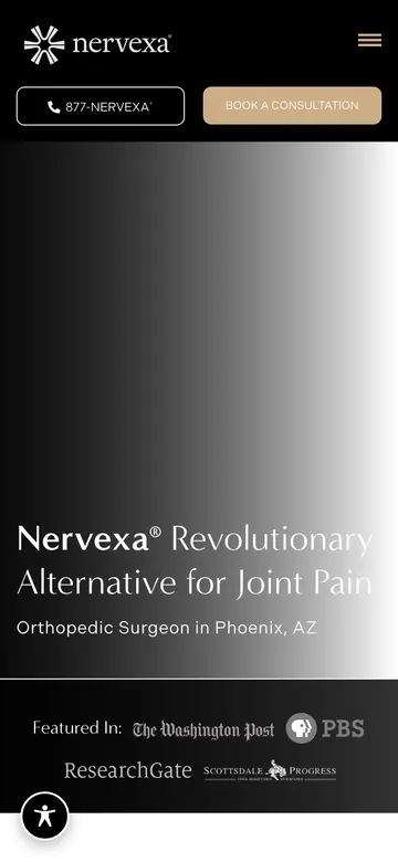 Nervexa Orthopedics website on a phone