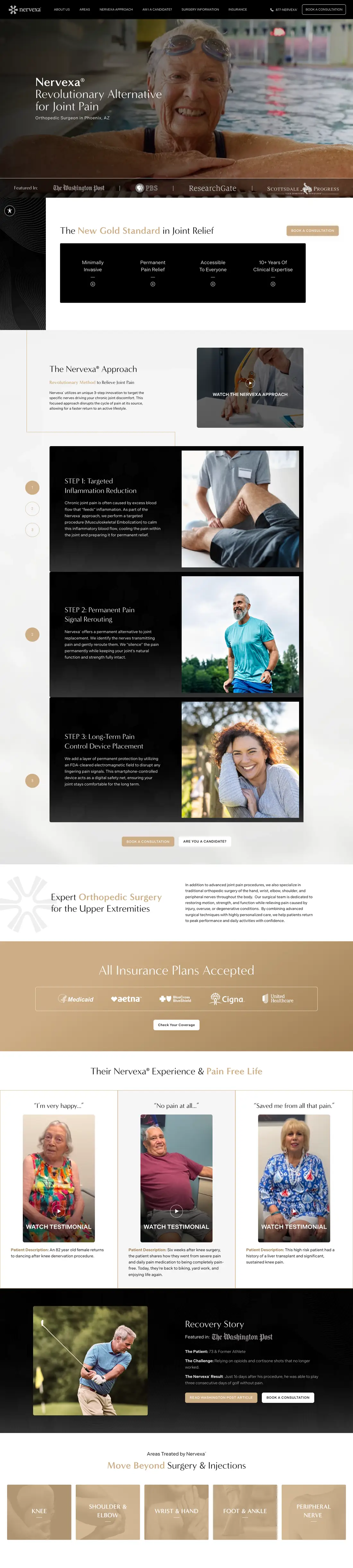 Nervexa Orthopedics website, full homepage on desktop, designed by PilotPractice