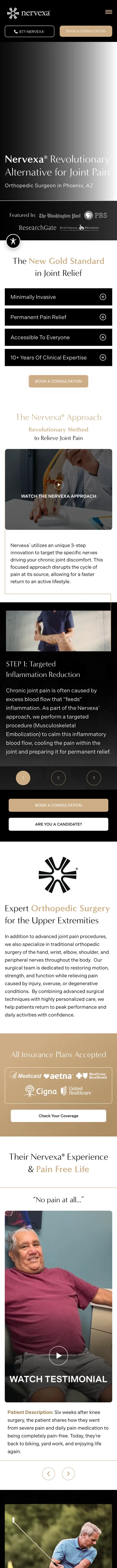 Nervexa Orthopedics website on a phone