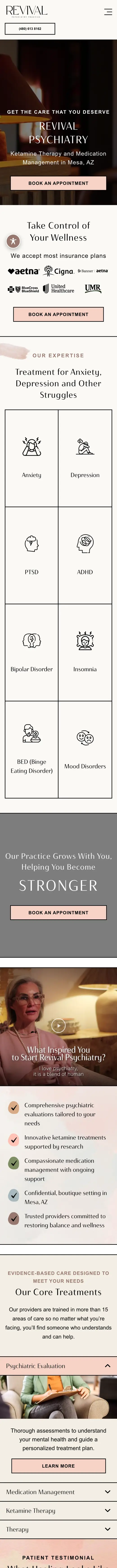 Revival Psychiatry website on a phone