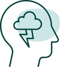 Icon of human head profile with cloud and lightning bolt symbol inside
