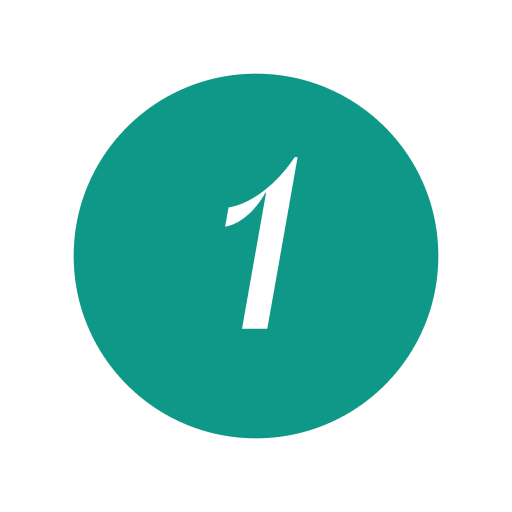 Number 1 in white text on teal circular background